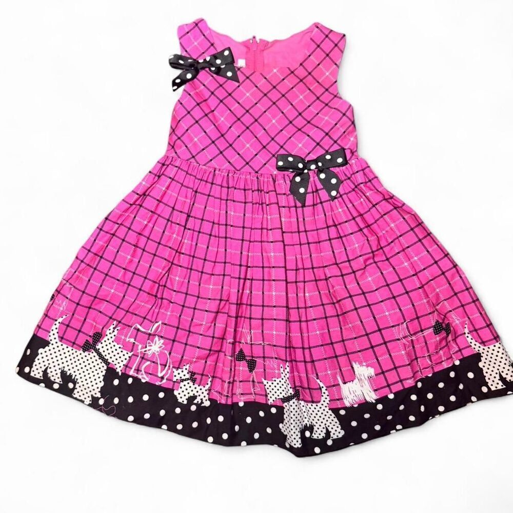 Bonnie Jean 3T Pink Scottie Dog Dress Black Polka Dot Party Easter - Picture 1 of 7